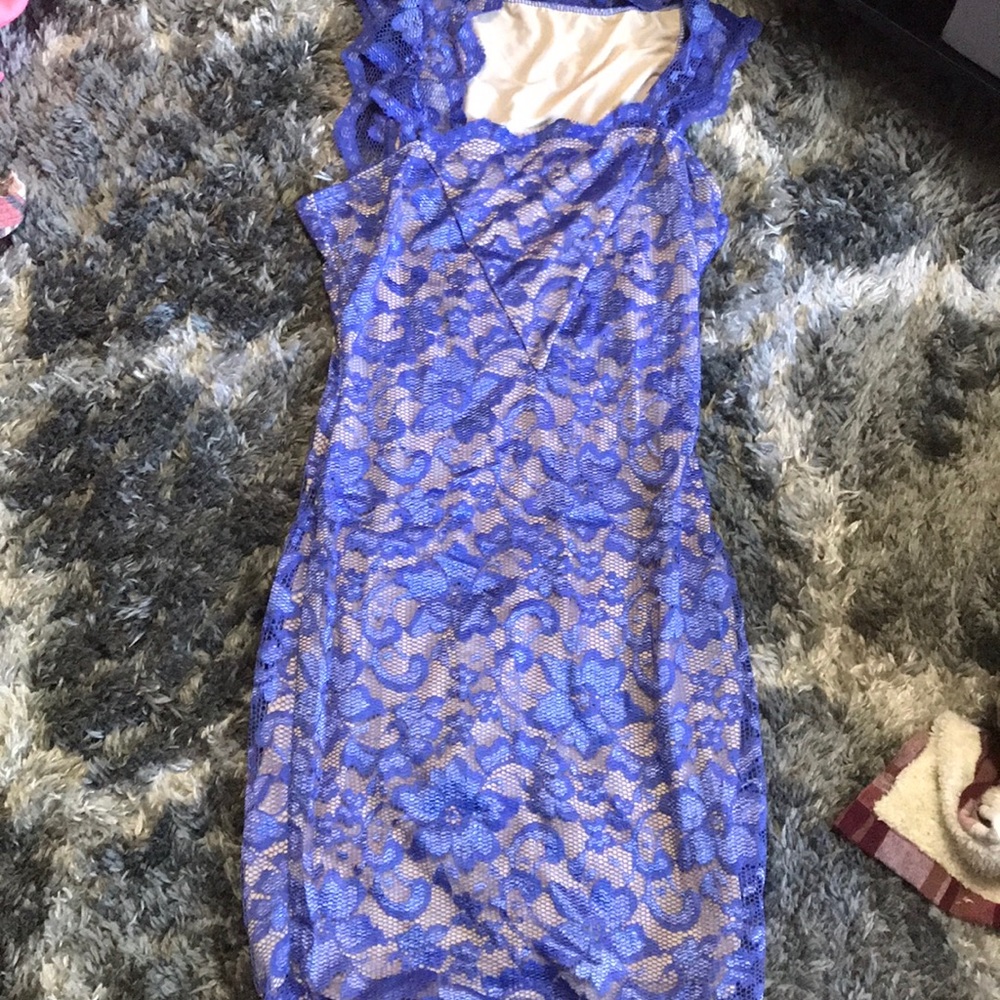 Blue lace mini dress